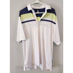 FootJoy Mens Golf Shirt FJ Lisle White With Green And Purple Stripe Size Large